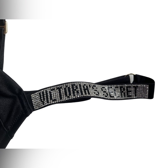 VICTORIAS SECRET SHINE STRAP WICKED PUSHUP BIKINI TOP BLING LOGO NWT 32DDD Black - Picture 3 of 5
